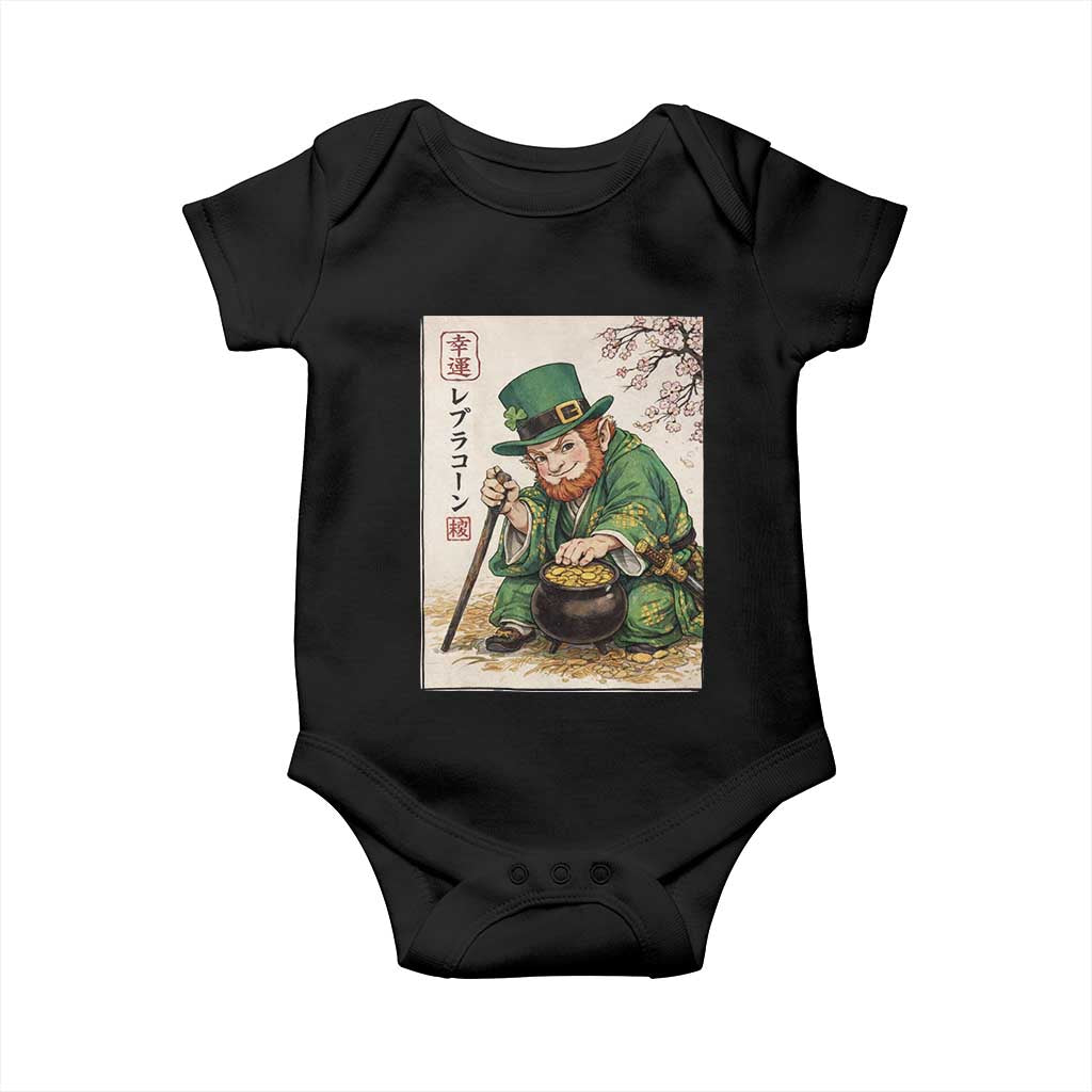 Vintage Japanese Leprechaun St Patricks Day Shamrock Ukiyo e Art Baby Onesie TS11 Black Print Your Wear