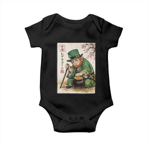 Vintage Japanese Leprechaun St Patricks Day Shamrock Ukiyo e Art Baby Onesie TS11 Black Print Your Wear