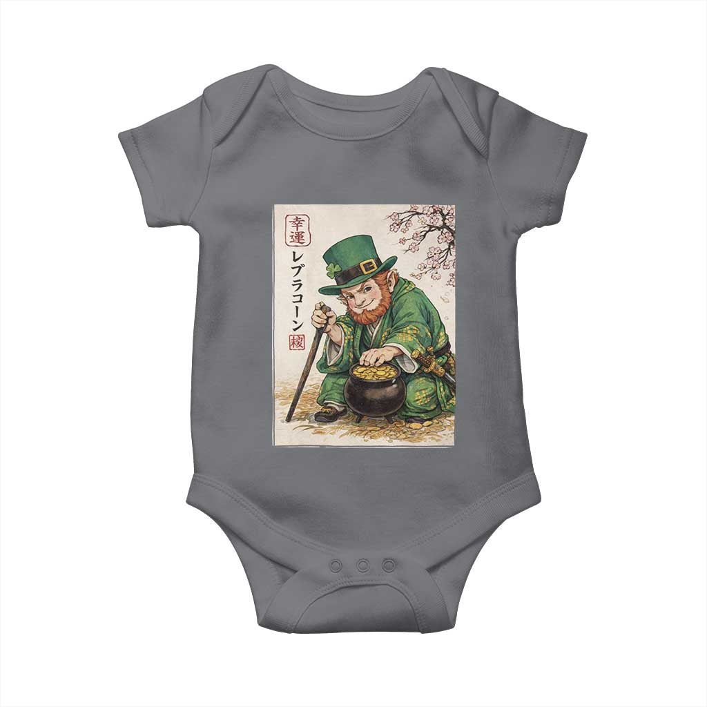 Vintage Japanese Leprechaun St Patricks Day Shamrock Ukiyo e Art Baby Onesie TS11 Charcoal Print Your Wear