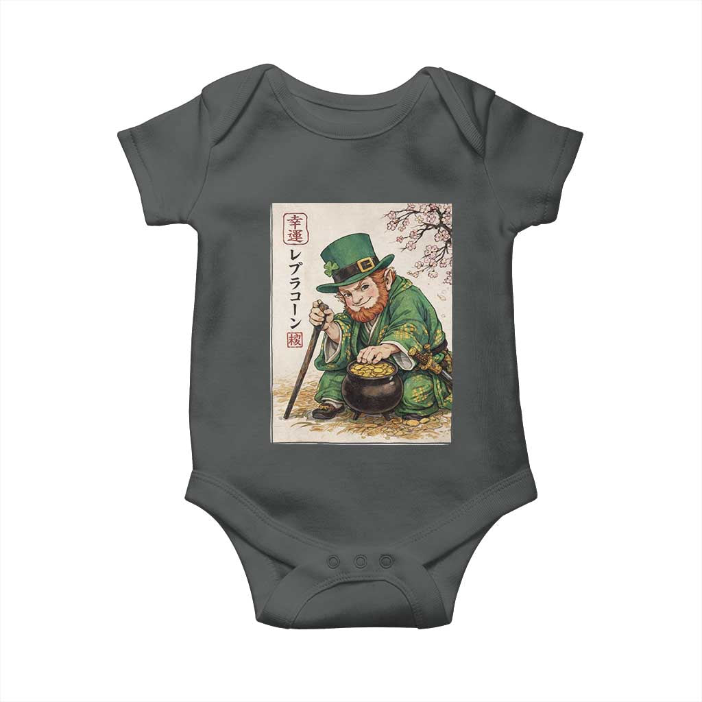 Vintage Japanese Leprechaun St Patricks Day Shamrock Ukiyo e Art Baby Onesie TS11 Dark Heather Print Your Wear