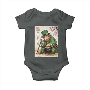 Vintage Japanese Leprechaun St Patricks Day Shamrock Ukiyo e Art Baby Onesie TS11 Dark Heather Print Your Wear