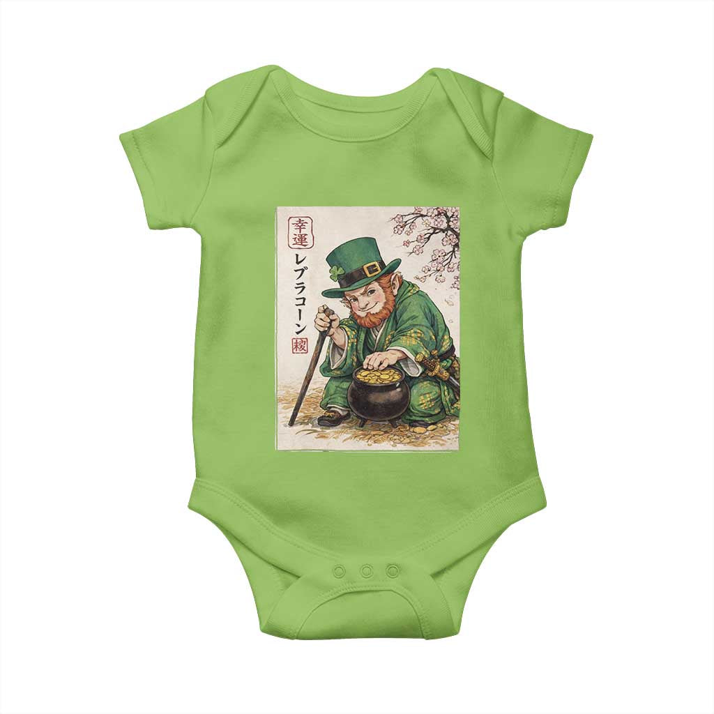 Vintage Japanese Leprechaun St Patricks Day Shamrock Ukiyo e Art Baby Onesie TS11 Lime Print Your Wear