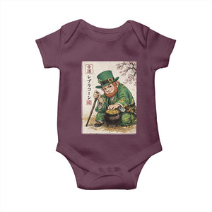 Vintage Japanese Leprechaun St Patricks Day Shamrock Ukiyo e Art Baby Onesie TS11 Maroon Print Your Wear