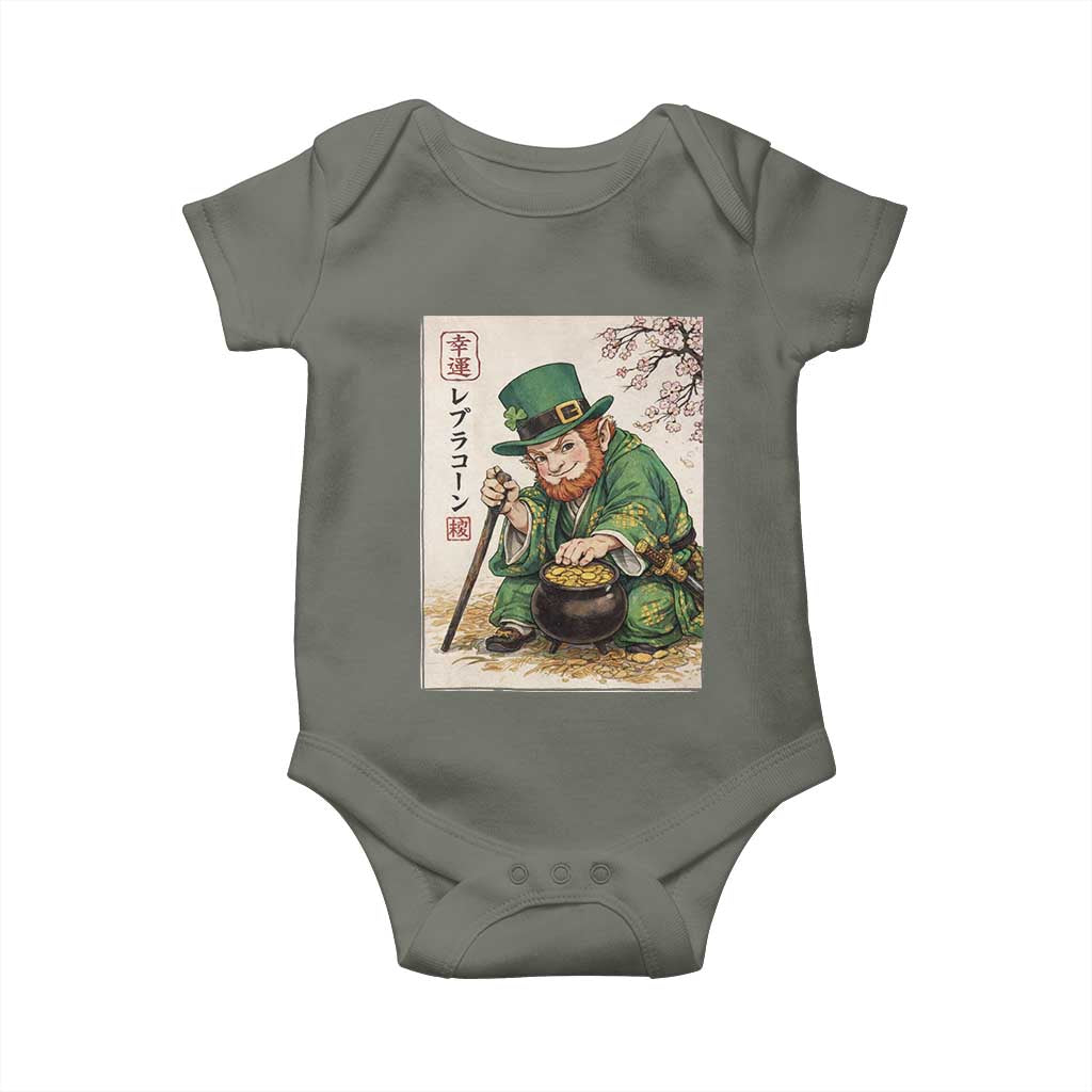 Vintage Japanese Leprechaun St Patricks Day Shamrock Ukiyo e Art Baby Onesie TS11 Military Green Print Your Wear