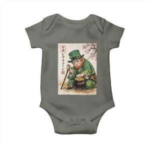 Vintage Japanese Leprechaun St Patricks Day Shamrock Ukiyo e Art Baby Onesie TS11 Military Green Print Your Wear