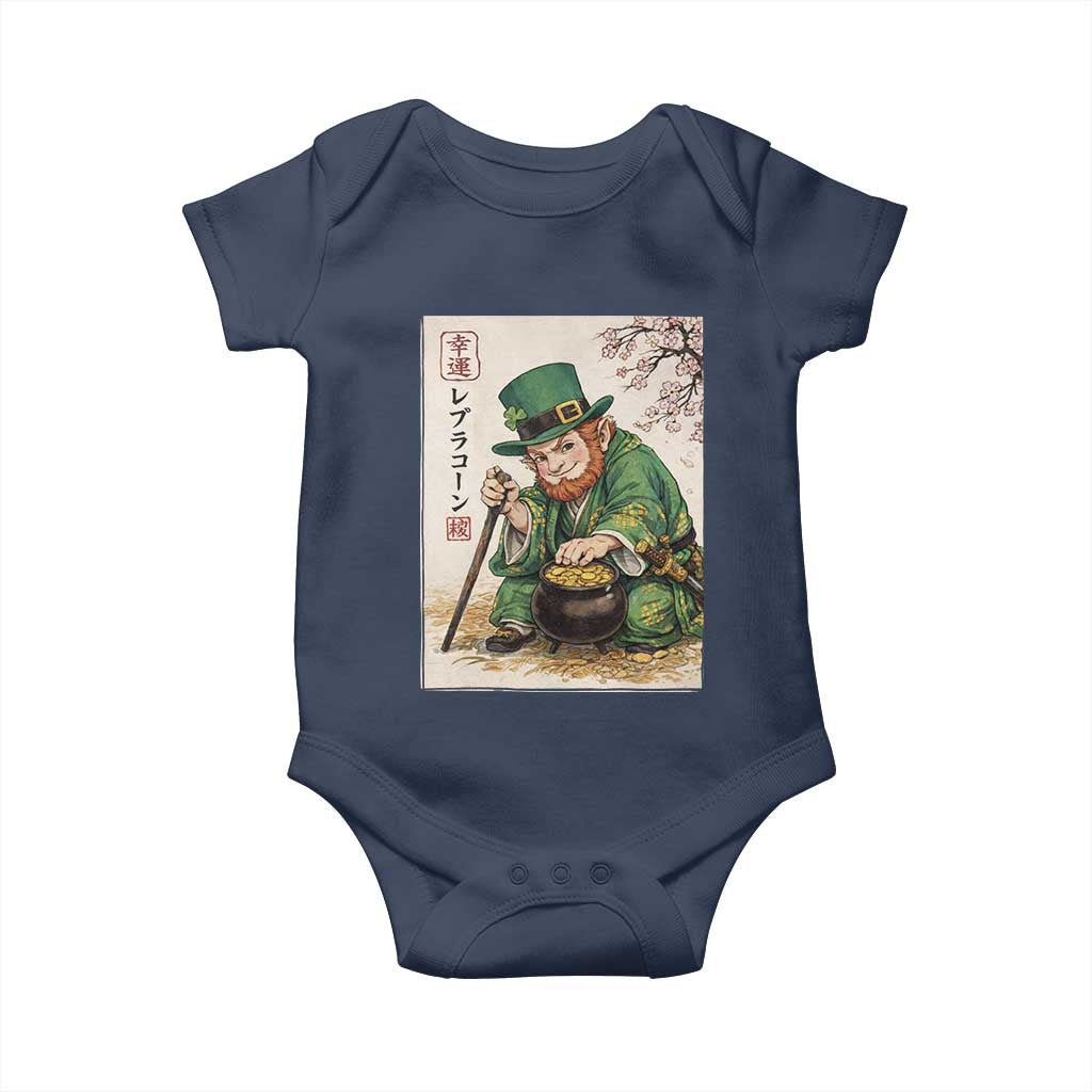 Vintage Japanese Leprechaun St Patricks Day Shamrock Ukiyo e Art Baby Onesie TS11 Navy Print Your Wear