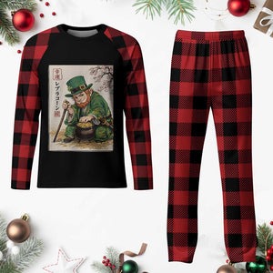 Vintage Japanese Leprechaun St Patricks Day Shamrock Ukiyo e Art Plaid Pajama Set TS11 Buffalo Plaid Print Your Wear