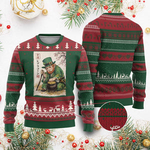 Vintage Japanese Leprechaun St Patricks Day Shamrock Ukiyo e Art Ugly Christmas Sweater TS11 Red Green Print Your Wear