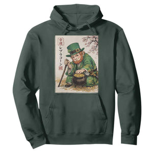 Vintage Japanese Leprechaun St Patricks Day Shamrock Ukiyo e Art Hoodie TS11 Dark Forest Green Print Your Wear