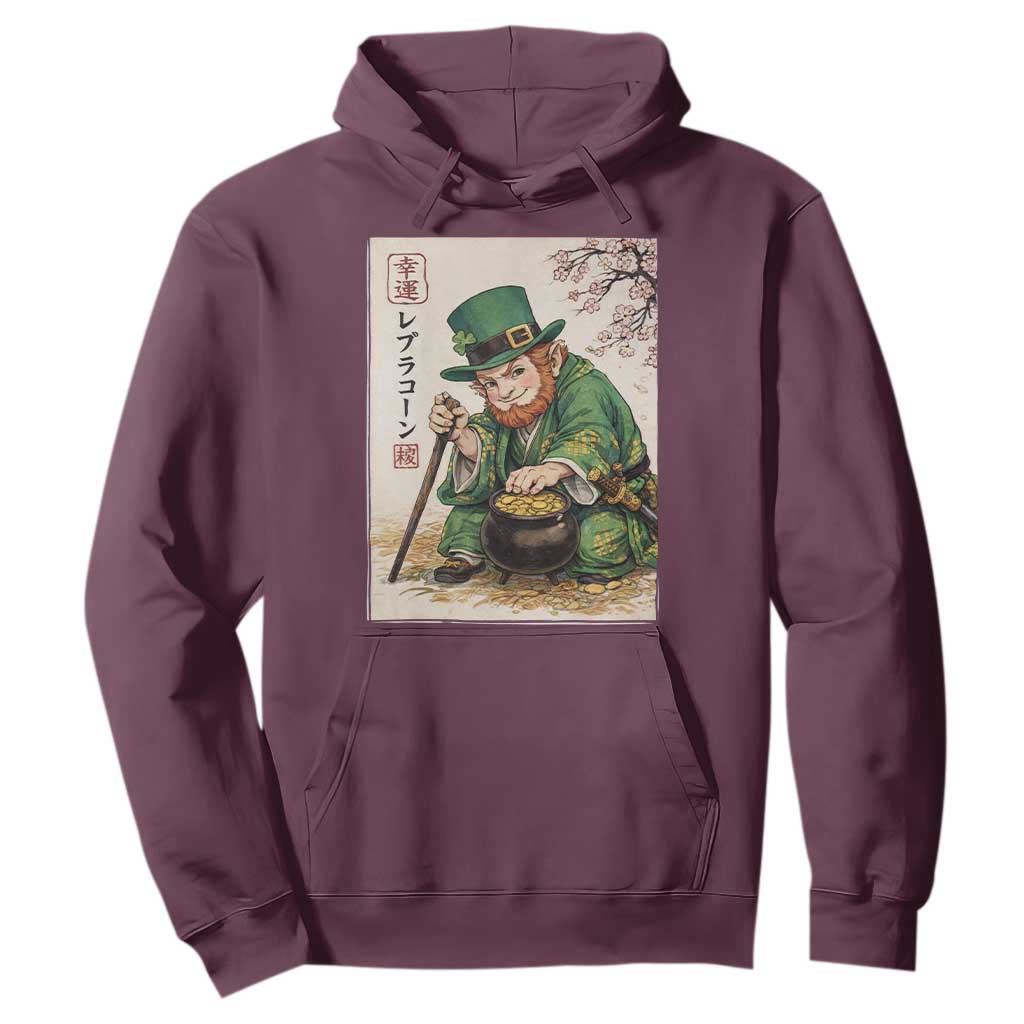 Vintage Japanese Leprechaun St Patricks Day Shamrock Ukiyo e Art Hoodie TS11 Maroon Print Your Wear