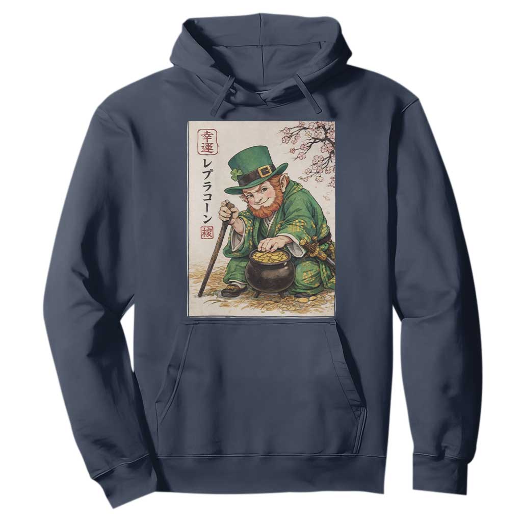 Vintage Japanese Leprechaun St Patricks Day Shamrock Ukiyo e Art Hoodie TS11 Navy Print Your Wear