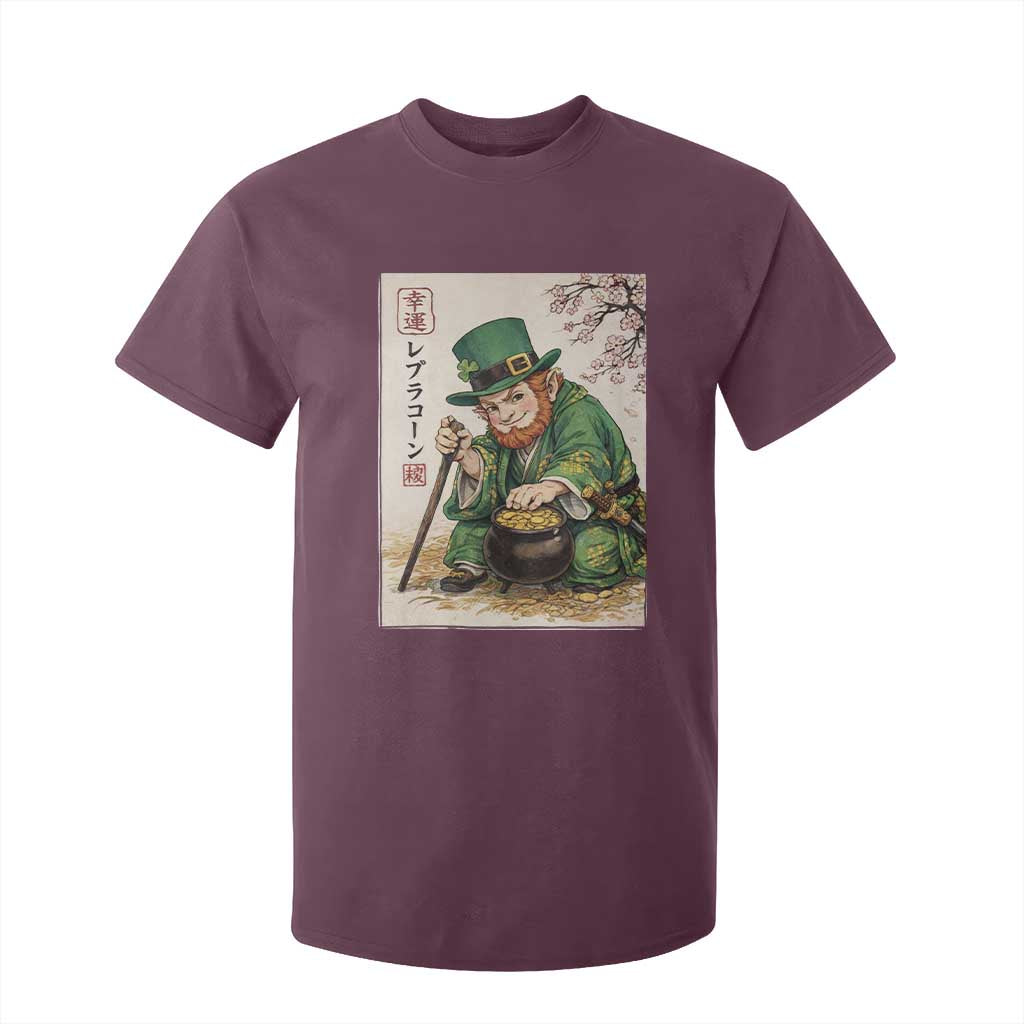 Vintage Japanese Leprechaun St Patricks Day Shamrock Ukiyo e Art T Shirt For Kid TS11 Maroon Print Your Wear