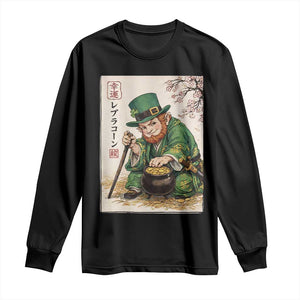Vintage Japanese Leprechaun St Patricks Day Shamrock Ukiyo e Art Long Sleeve Shirt TS11 Black Print Your Wear