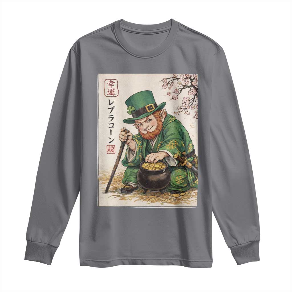 Vintage Japanese Leprechaun St Patricks Day Shamrock Ukiyo e Art Long Sleeve Shirt TS11 Charcoal Print Your Wear