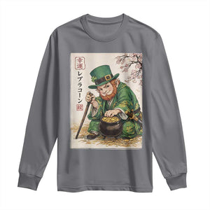Vintage Japanese Leprechaun St Patricks Day Shamrock Ukiyo e Art Long Sleeve Shirt TS11 Charcoal Print Your Wear