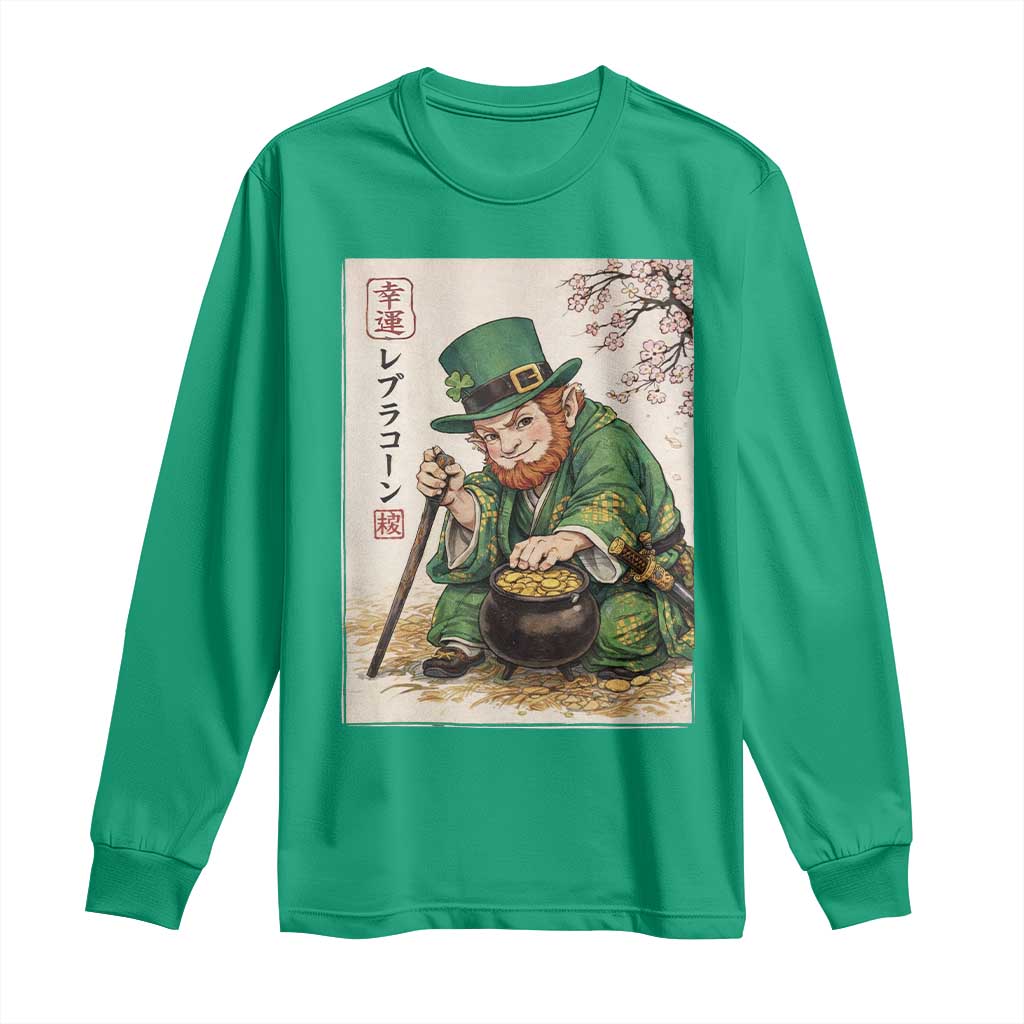 Vintage Japanese Leprechaun St Patricks Day Shamrock Ukiyo e Art Long Sleeve Shirt TS11 Irish Green Print Your Wear