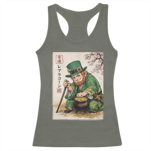Vintage Japanese Leprechaun St Patricks Day Shamrock Ukiyo e Art Racerback Tank Top TS11 Military Green Print Your Wear