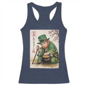 Vintage Japanese Leprechaun St Patricks Day Shamrock Ukiyo e Art Racerback Tank Top TS11 Navy Print Your Wear