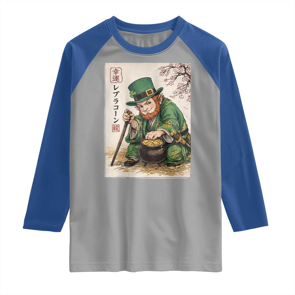Vintage Japanese Leprechaun St Patricks Day Shamrock Ukiyo e Art Raglan Shirt TS11 Sport Gray Royal Print Your Wear
