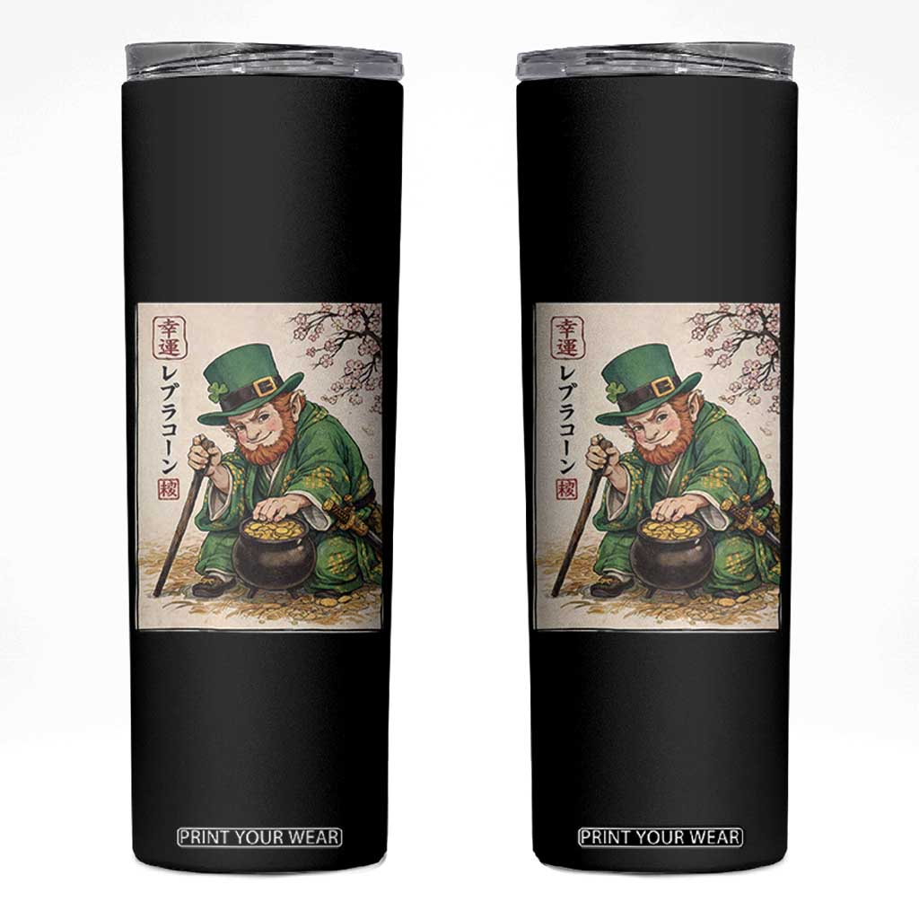 Vintage Japanese Leprechaun St Patricks Day Shamrock Ukiyo e Art Skinny Tumbler TS11 Black Print Your Wear