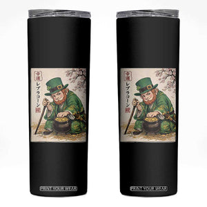 Vintage Japanese Leprechaun St Patricks Day Shamrock Ukiyo e Art Skinny Tumbler TS11 Black Print Your Wear