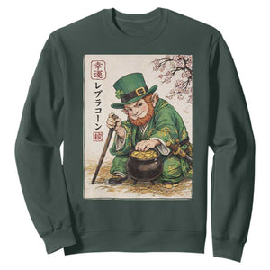 Vintage Japanese Leprechaun St Patricks Day Shamrock Ukiyo e Art Sweatshirt TS11 Dark Forest Green Print Your Wear