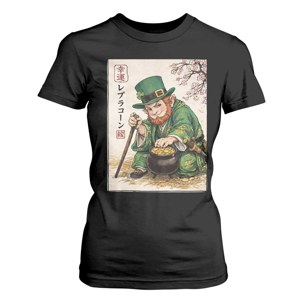 Vintage Japanese Leprechaun St Patricks Day Shamrock Ukiyo e Art T Shirt For Women TS11 Black Print Your Wear