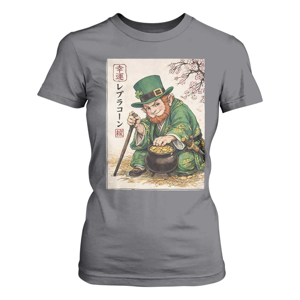 Vintage Japanese Leprechaun St Patricks Day Shamrock Ukiyo e Art T Shirt For Women TS11 Charcoal Print Your Wear