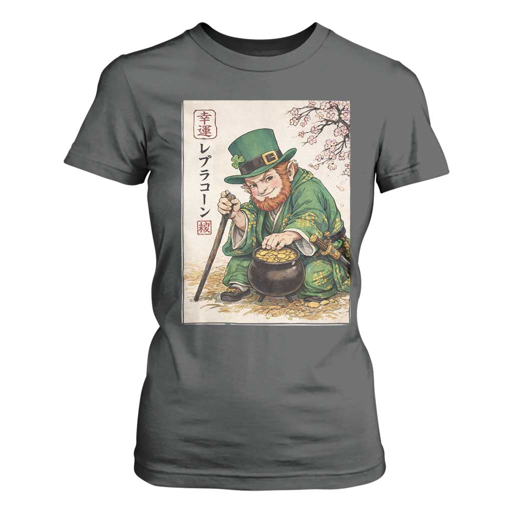 Vintage Japanese Leprechaun St Patricks Day Shamrock Ukiyo e Art T Shirt For Women TS11 Dark Heather Print Your Wear