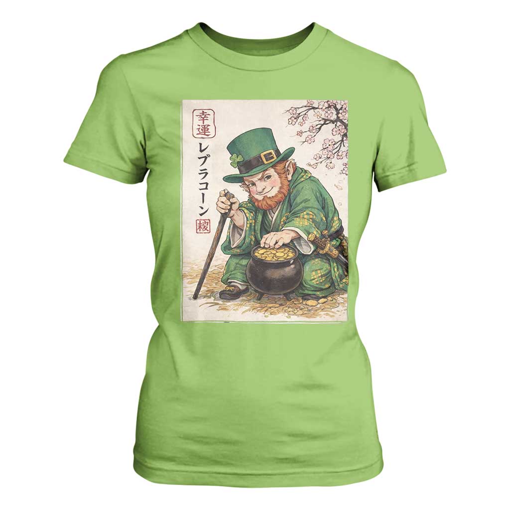 Vintage Japanese Leprechaun St Patricks Day Shamrock Ukiyo e Art T Shirt For Women TS11 Lime Print Your Wear