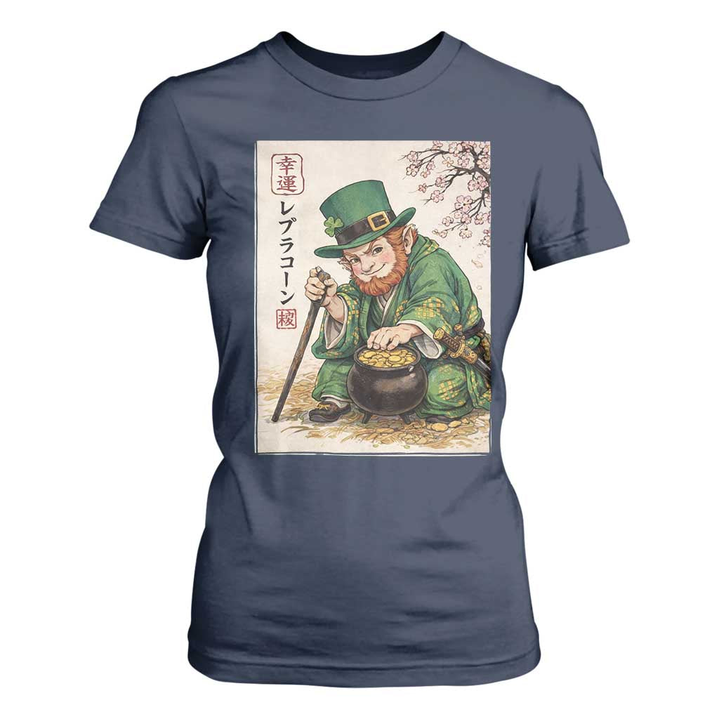 Vintage Japanese Leprechaun St Patricks Day Shamrock Ukiyo e Art T Shirt For Women TS11 Navy Print Your Wear