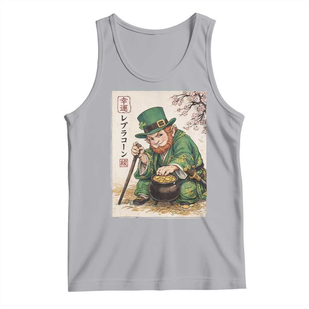 Vintage Japanese Leprechaun St Patricks Day Shamrock Ukiyo e Art Tank Top TS11 Athletic Heather Print Your Wear