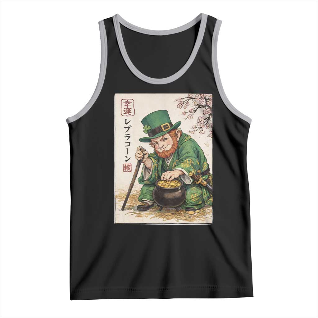 Vintage Japanese Leprechaun St Patricks Day Shamrock Ukiyo e Art Tank Top TS11 Black Athletic Heather Print Your Wear