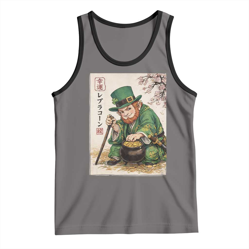 Vintage Japanese Leprechaun St Patricks Day Shamrock Ukiyo e Art Tank Top TS11 Deep Heather Black Print Your Wear