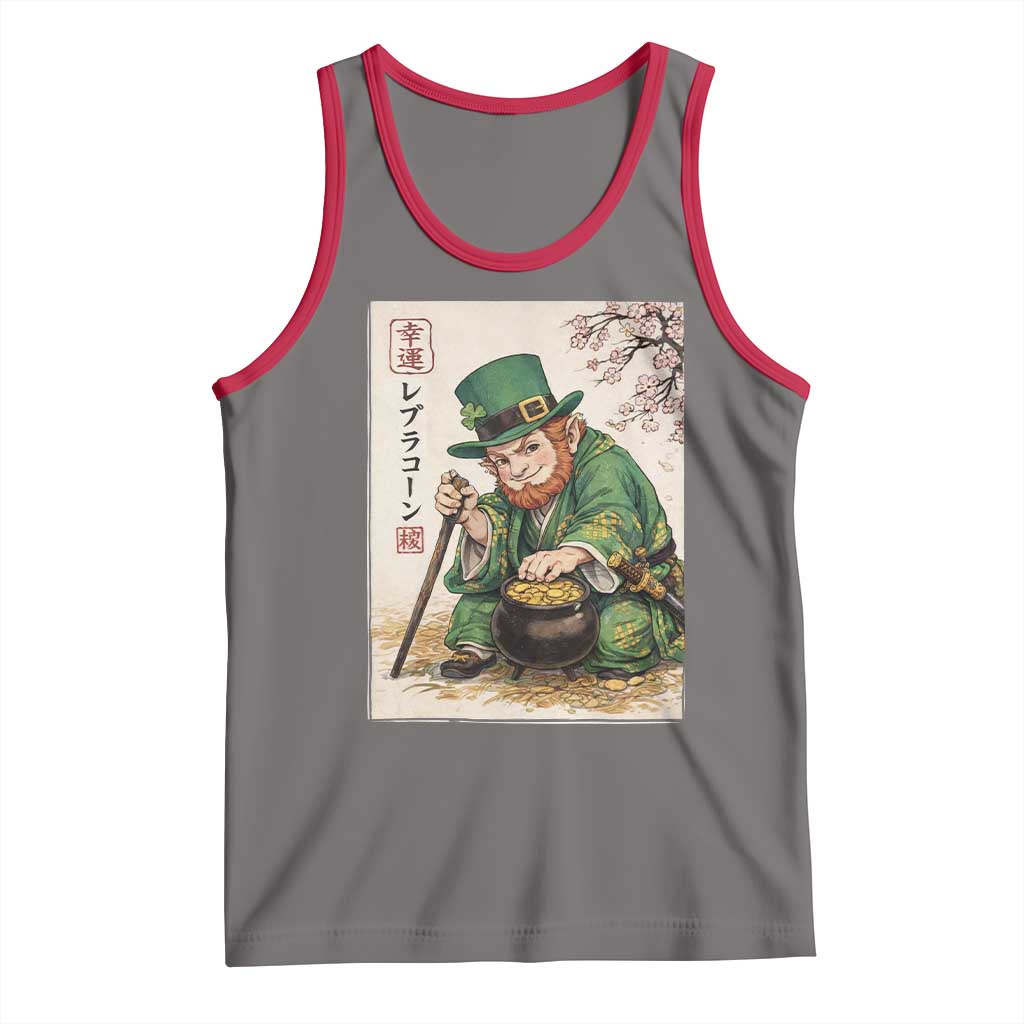 Vintage Japanese Leprechaun St Patricks Day Shamrock Ukiyo e Art Tank Top TS11 Deep Heather Red Print Your Wear