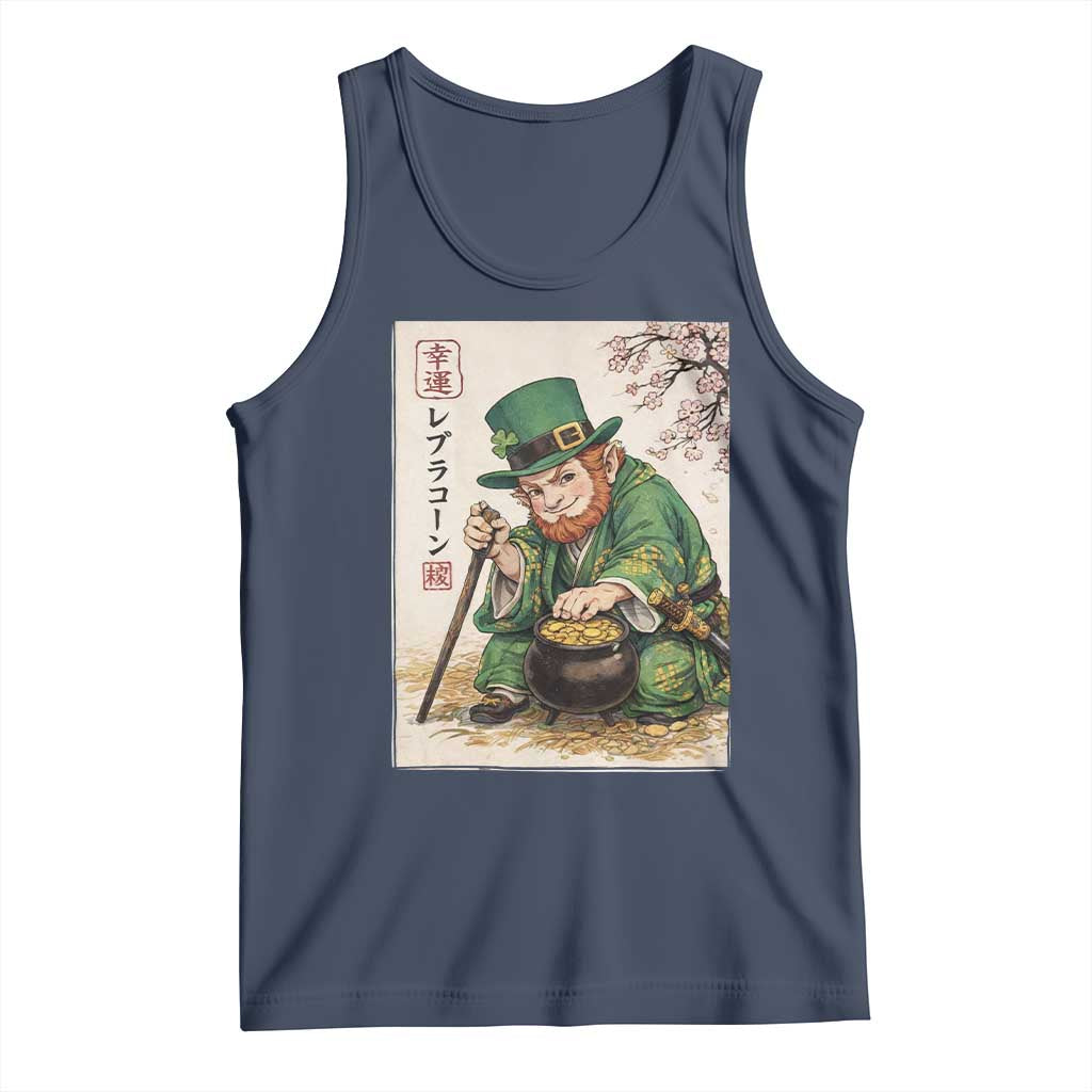 Vintage Japanese Leprechaun St Patricks Day Shamrock Ukiyo e Art Tank Top TS11 Navy Print Your Wear