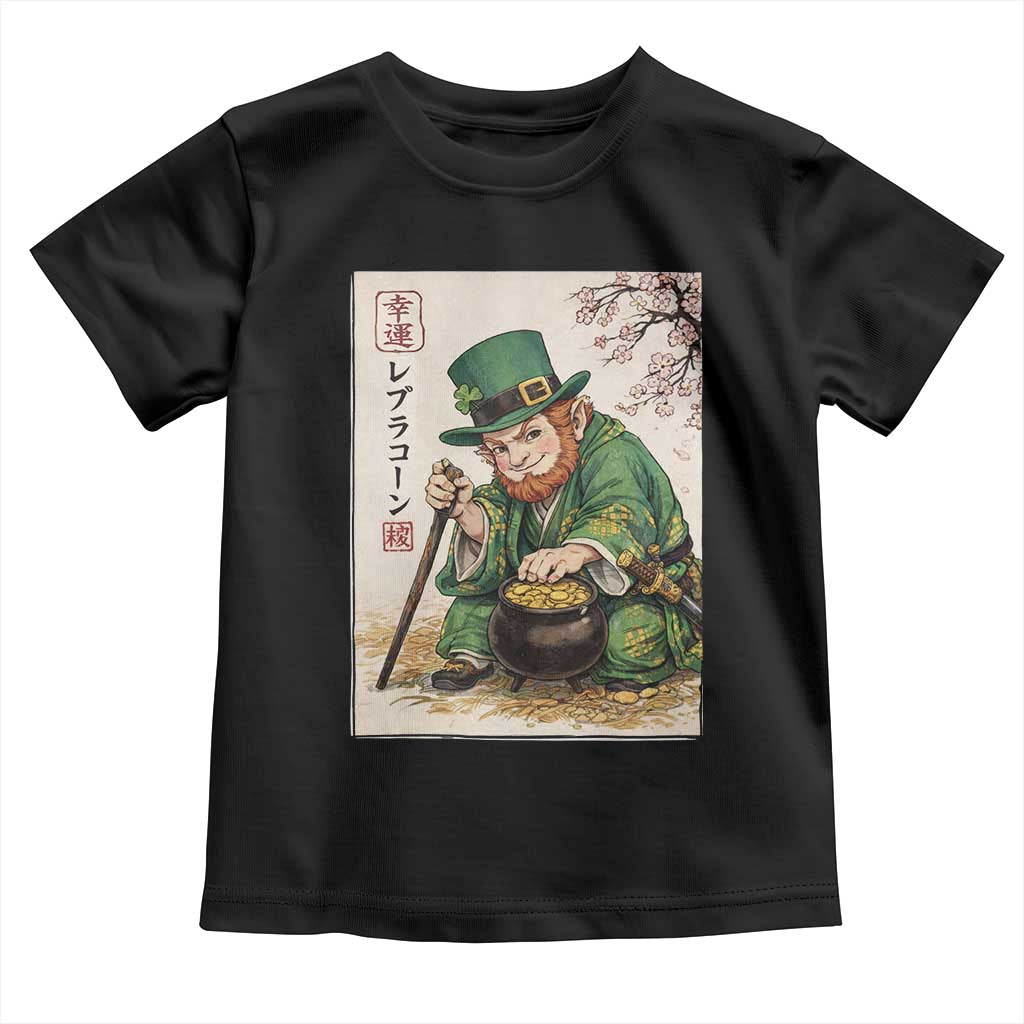 Vintage Japanese Leprechaun St Patricks Day Shamrock Ukiyo e Art Toddler T Shirt TS11 Black Print Your Wear