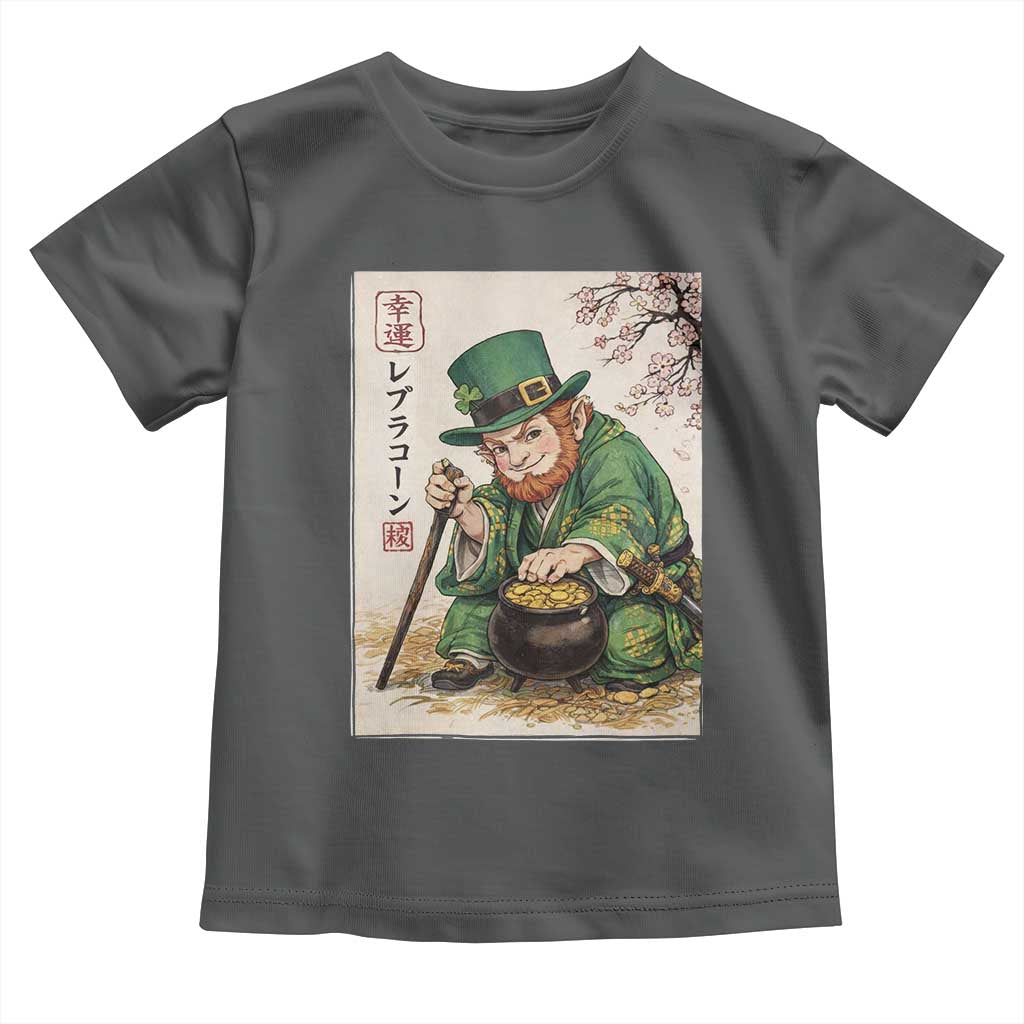 Vintage Japanese Leprechaun St Patricks Day Shamrock Ukiyo e Art Toddler T Shirt TS11 Dark Heather Print Your Wear