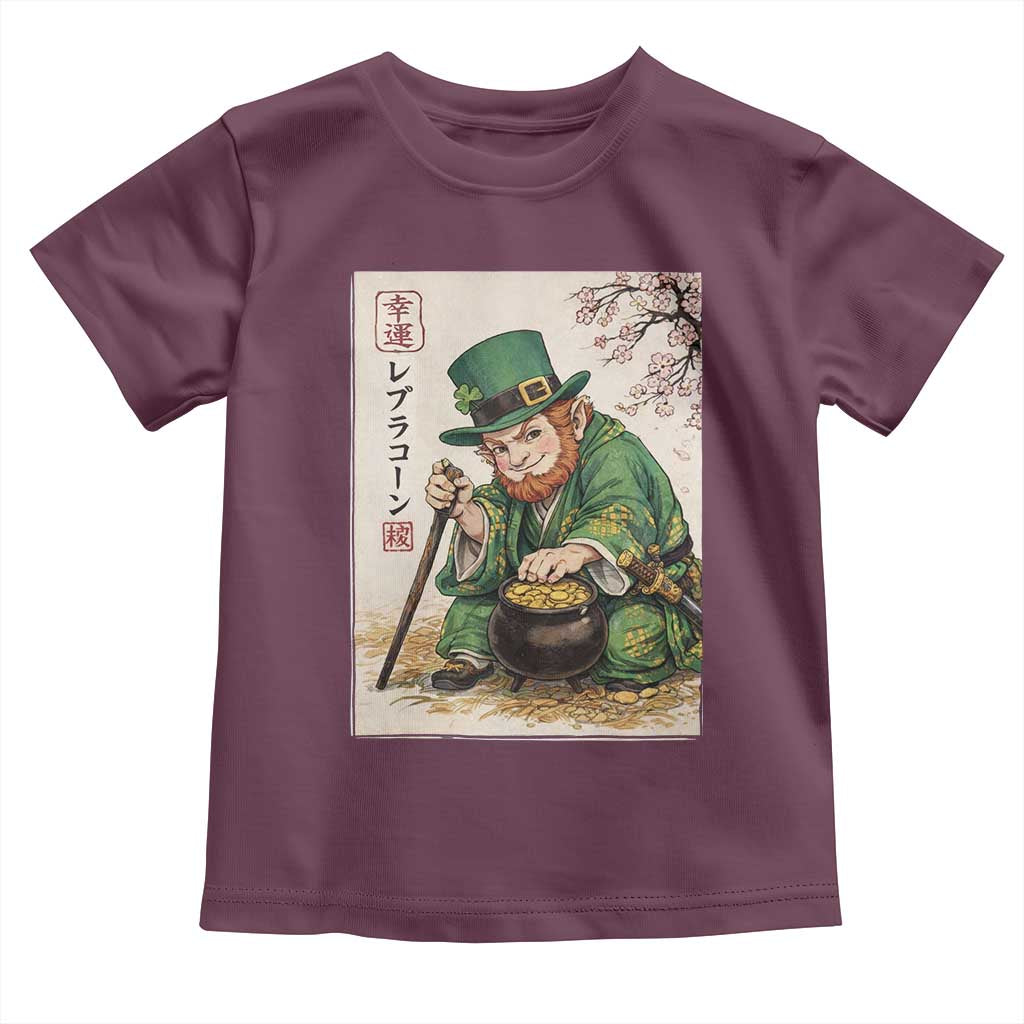 Vintage Japanese Leprechaun St Patricks Day Shamrock Ukiyo e Art Toddler T Shirt TS11 Maroon Print Your Wear