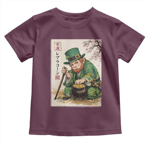 Vintage Japanese Leprechaun St Patricks Day Shamrock Ukiyo e Art Toddler T Shirt TS11 Maroon Print Your Wear