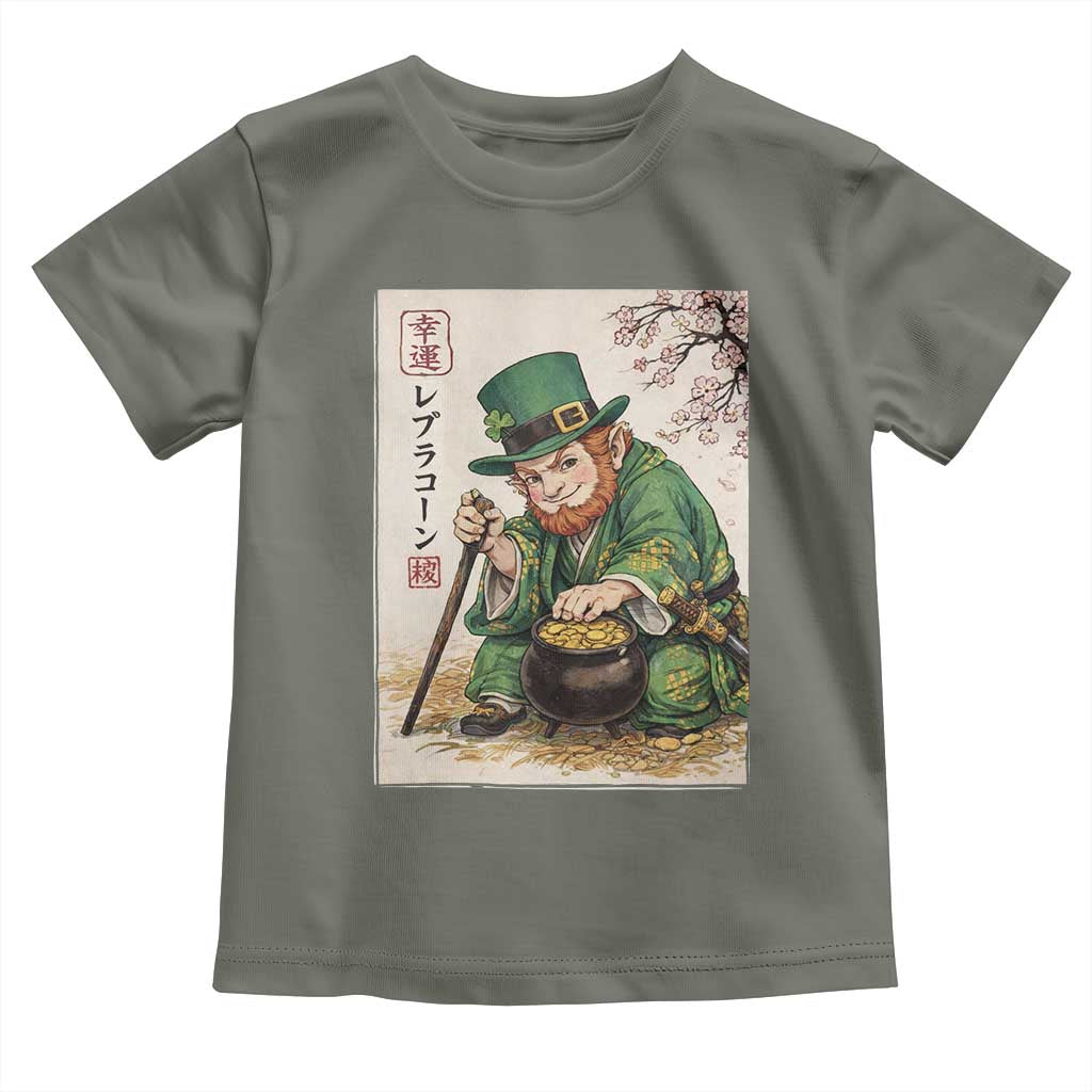 Vintage Japanese Leprechaun St Patricks Day Shamrock Ukiyo e Art Toddler T Shirt TS11 Military Green Print Your Wear
