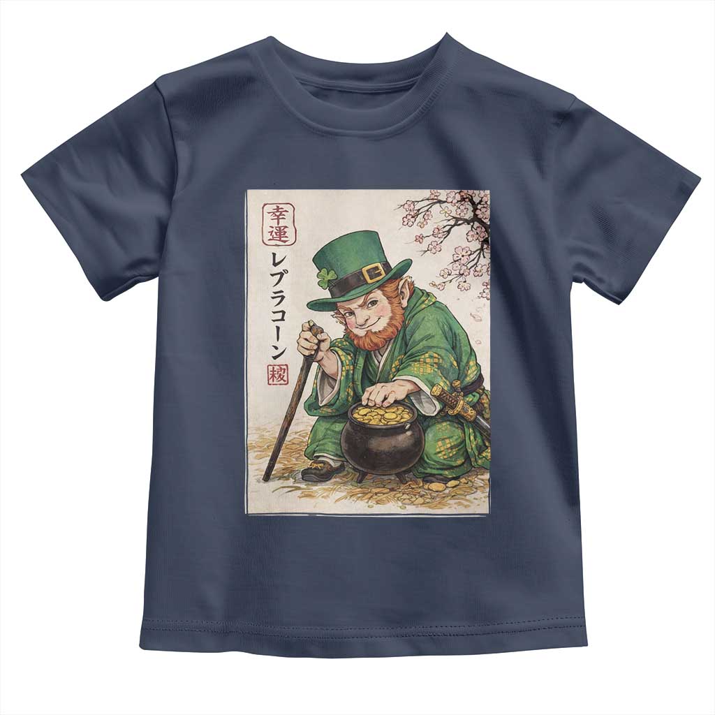 Vintage Japanese Leprechaun St Patricks Day Shamrock Ukiyo e Art Toddler T Shirt TS11 Navy Print Your Wear
