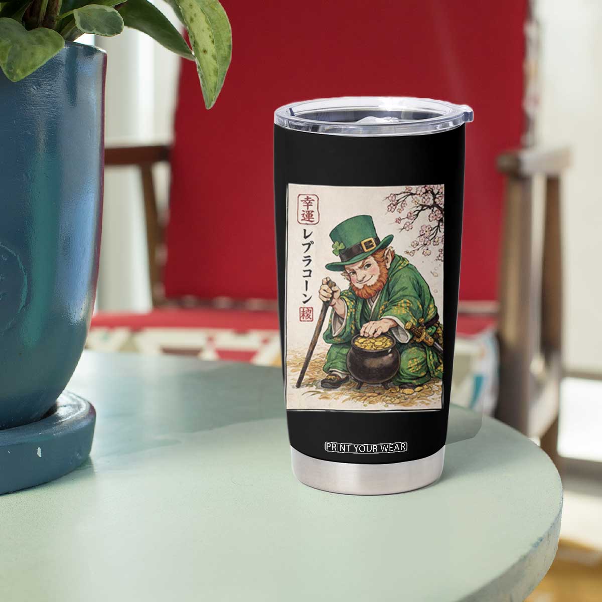 Vintage Japanese Leprechaun St Patricks Day Shamrock Ukiyo e Art Tumbler Cup TS11 Print Your Wear
