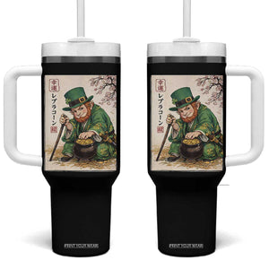 Vintage Japanese Leprechaun St Patricks Day Shamrock Ukiyo e Art Tumbler With Handle TS11 One Size: 40 oz Black Print Your Wear