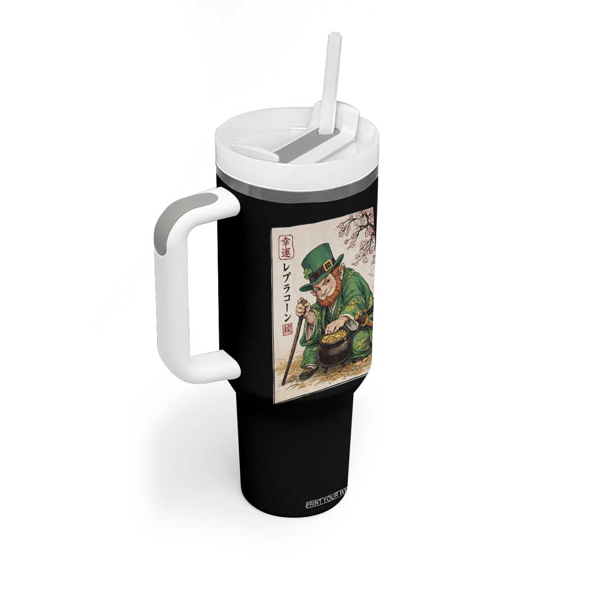 Vintage Japanese Leprechaun St Patricks Day Shamrock Ukiyo e Art Tumbler With Handle TS11 Print Your Wear