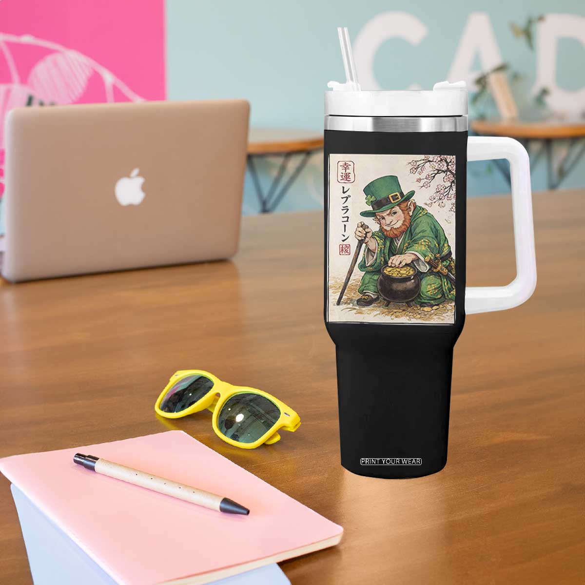 Vintage Japanese Leprechaun St Patricks Day Shamrock Ukiyo e Art Tumbler With Handle TS11 Print Your Wear