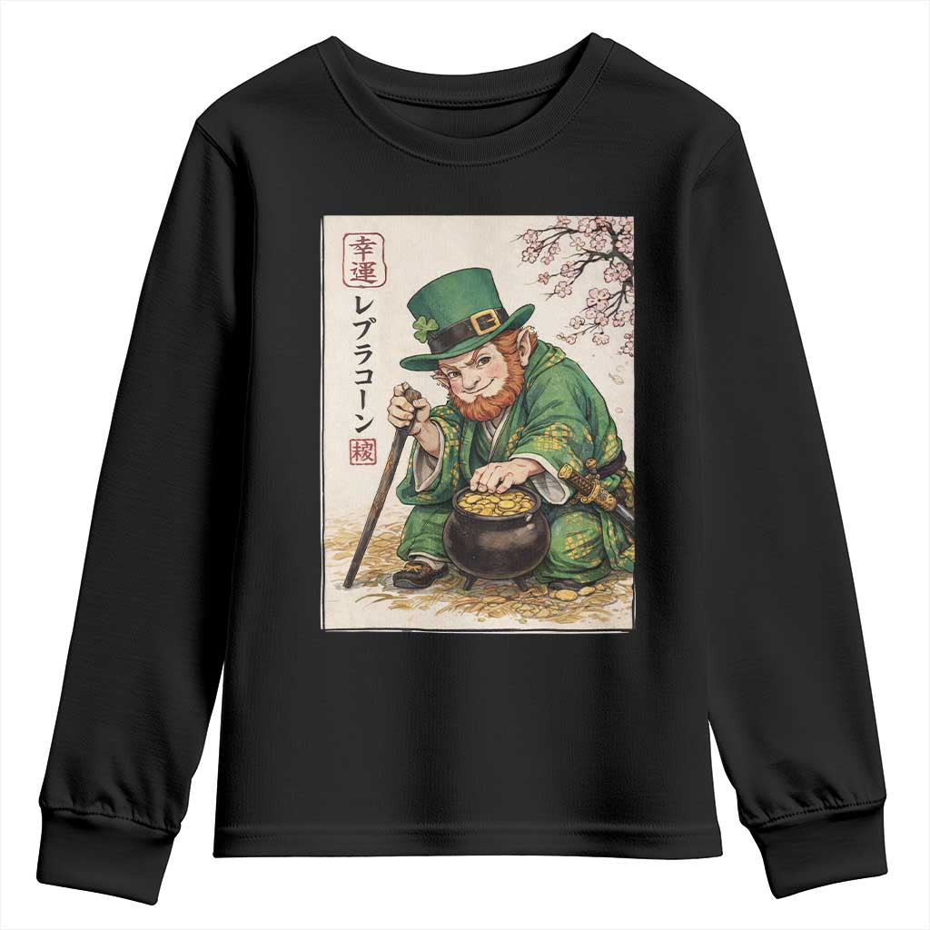 Vintage Japanese Leprechaun St Patricks Day Shamrock Ukiyo e Art Youth Sweatshirt TS11 Black Print Your Wear