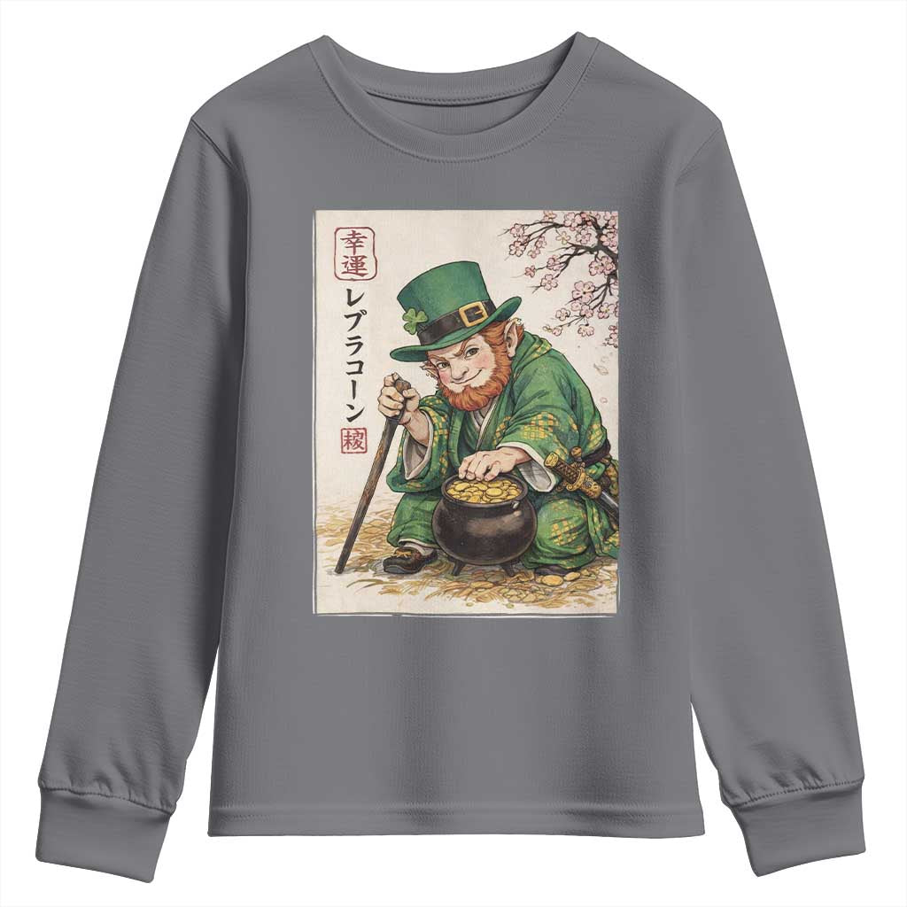 Vintage Japanese Leprechaun St Patricks Day Shamrock Ukiyo e Art Youth Sweatshirt TS11 Charcoal Print Your Wear