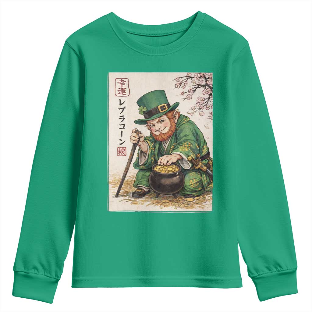 Vintage Japanese Leprechaun St Patricks Day Shamrock Ukiyo e Art Youth Sweatshirt TS11 Irish Green Print Your Wear