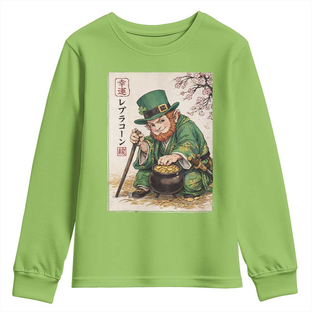 Vintage Japanese Leprechaun St Patricks Day Shamrock Ukiyo e Art Youth Sweatshirt TS11 Lime Print Your Wear